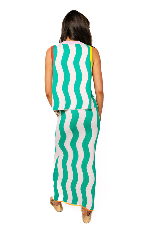 QUEEN OF SPARKLES Teal Multi Trim Fish Knit Tank