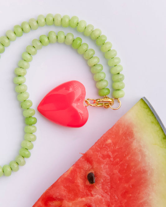 Medium Enamel Heart Charm - Hibiscus