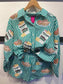 QUEEN OF SPARKLES Green & White Stripe Café Du Monde Icon Button Up SET