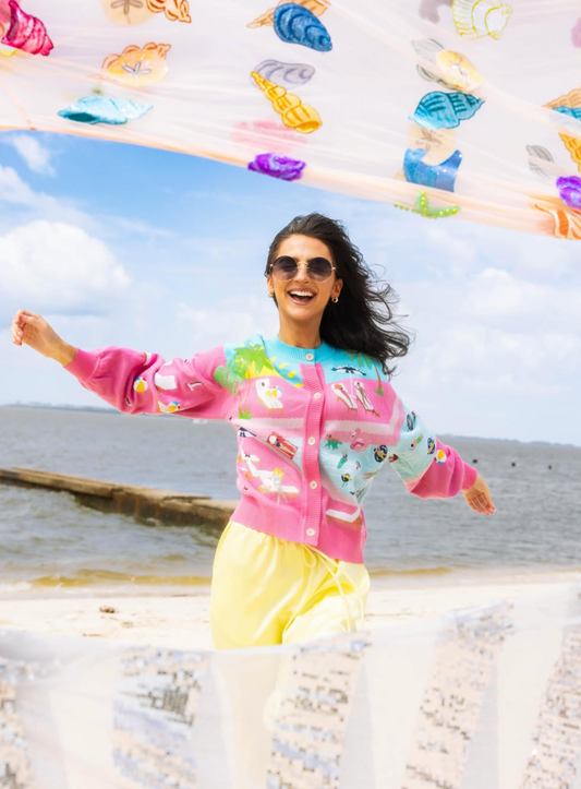 QUEEN OF SPARKLES Pink Swimming Pool Button Up Cardigan