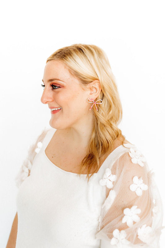 Lola Bow Earrings - Pink Sprinkles
