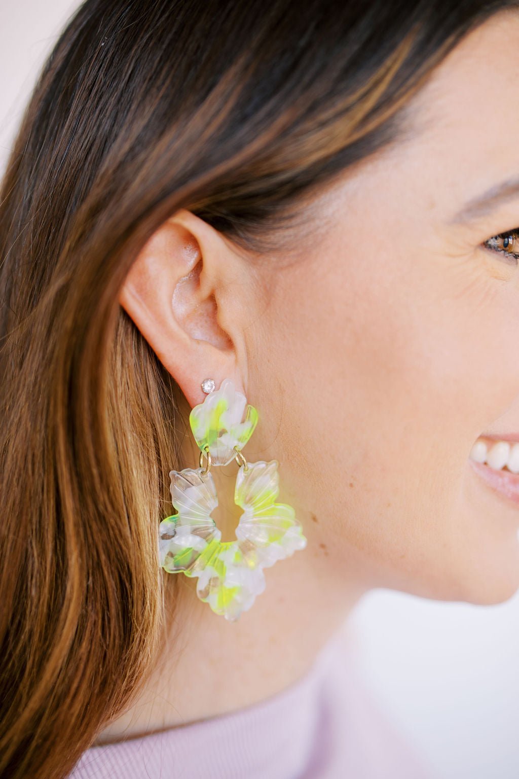 Michelle Statement Earrings - Neon Yellow Clouds
