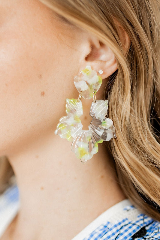 Michelle Statement Earrings - Neon Yellow Clouds