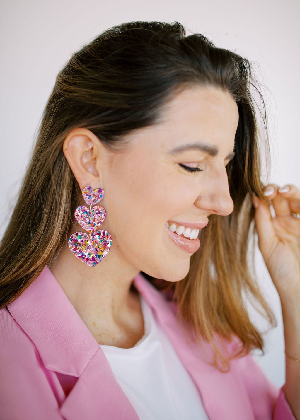 Penny Heart Statement Earrings - Pink Birthday Confetti