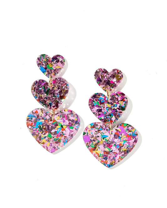 Penny Heart Statement Earrings - Pink Birthday Confetti