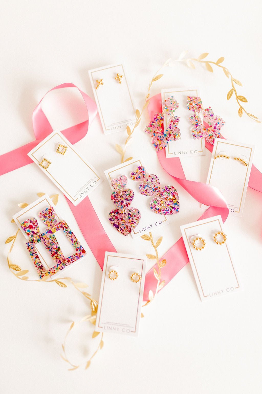 Penny Heart Statement Earrings - Pink Birthday Confetti
