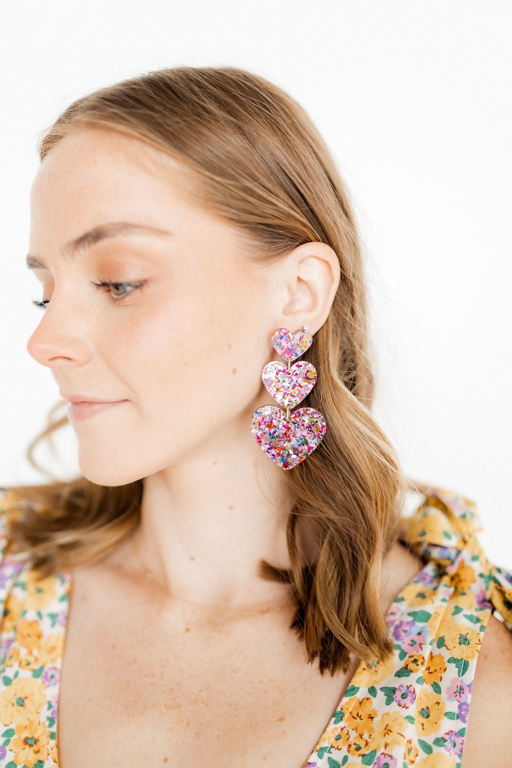 Penny Heart Statement Earrings - Pink Birthday Confetti
