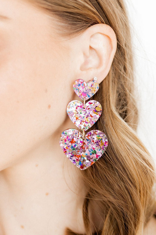 Penny Heart Statement Earrings - Pink Birthday Confetti