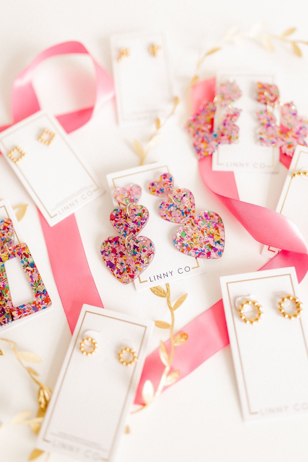 Penny Heart Statement Earrings - Pink Birthday Confetti